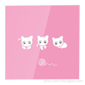 New Crystal Touchscreen Faceplates Switch, 3 Gang Pink Cat Glass